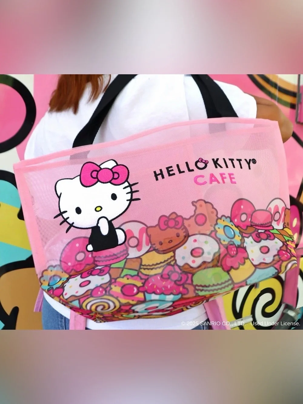 New Hello Kitty Pink Cafe Beach Bag Tote with Dessert Print